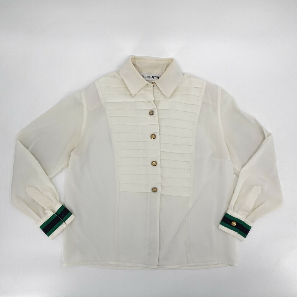 Vintage Chaus Petites Shirt Womens Large Button Up Long Sleeve Ruffle Front